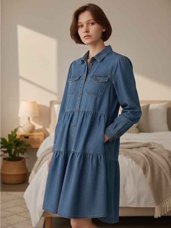 American Eagle Outfitters Dresses & Skirts - American Eagle Outfitters Denim Tiered Shirt Dress - Blue L Long